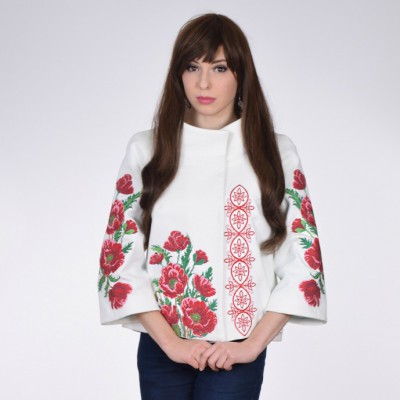 Embroidered coat "Luxurious Poppies" white